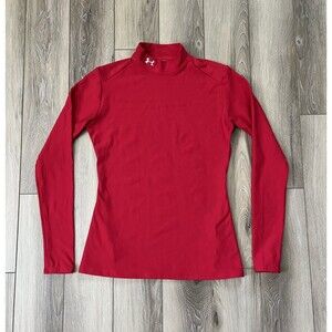 Under Armour Red Compression Athletic Long Sleeve Mock Neck Tee Womens Sz L